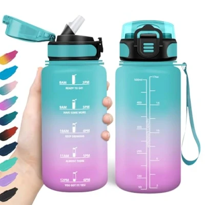 Afbeelding van Honeyholly 500 ml drinkfles met rietje, lekvrij, voor kinderen, BPA vrij, sport, hardlopen, fitnessstudio, fiets,