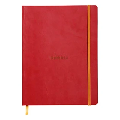 Afbeelding van RHODIA 117563C Poppy Soft Notebook 19x25 cm Dot 160 pagina&#039;s 90g Ivory Clairefontaine Papier Boekenlegger, Elastische Sluiting Faux Leather Cover Rhodiarama Collection