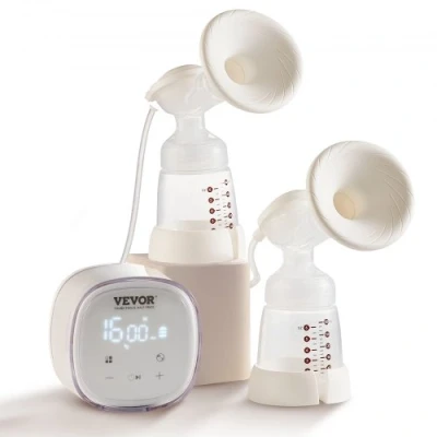 Image de VEVOR Tire lait Électrique Double laits Portable 4 Modes 16 Niveaux Haute Aspiration 300 mmHg avec Brides de Poitrine 24/28 mm Doublures Bride 18/21 Écran LED pour Voyage Maison Allaitement