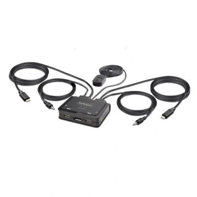 Image de StarTech.com Switch KVM à Câble Hybride USB C DisplayPort 2 Ports, 4K60Hz Commutateur écran clavier souris/audio compact x / audio 1 utilisateur local de bureau