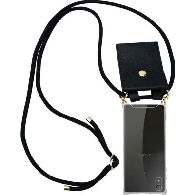 Afbeelding van Cadorabo Hoesje geschikt voor Sony Xperia XA1 in ZWART Silicone Mobiele telefoon ketting beschermhoes met gouden ringen, koordriem en afneembare etui