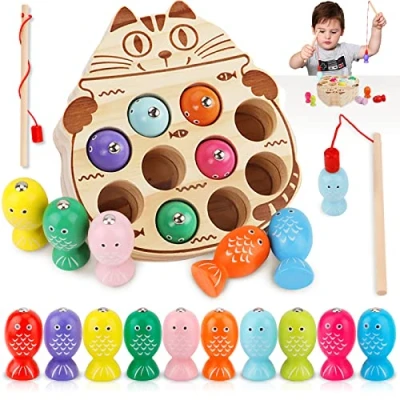 Afbeelding van NCKIHRKK speelgoed voor kinderen van 2 jaar, Montessori spellen activiteiten hout, magnetisch visspel, cadeau meisjes en jongens,
