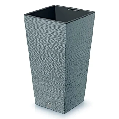 Afbeelding van Prosperplast Plantenpot/bloempot Furu Stripes voor buiten kunststof lichtgrijs vierkant D29 x H55 cm