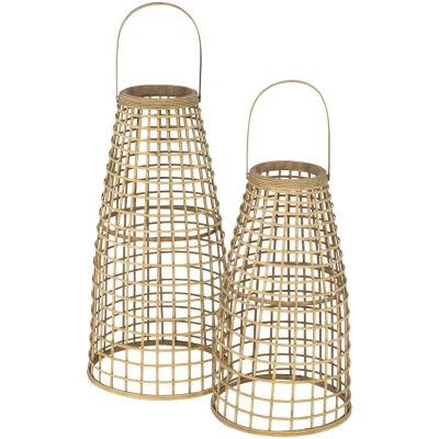 Afbeelding van Lantaarn Anzu Naturel met LED Set van Twee