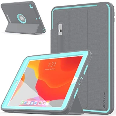 Afbeelding van TECHGEAR D Fence beschermhoes voor iPad 10.2 2021/2020/2019 [9e / 8e 7e generatie] harde beschermhoes, schokbestendige bescherming met standaard + displaybeschermfolie compatibel