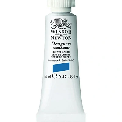Afbeelding van Winsor &amp; Newton Designers Gouache verf voor tekenen, illustratie, design ondoorzichtige aquarel, tube van 14 ml, kleur Cyprus groen