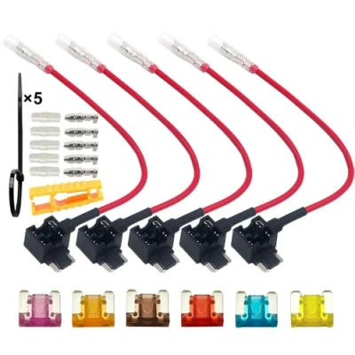 Afbeelding van FULARR® 5 stuks Premium ACN Laag Profiel Add A Circuit Zekeringhouder, Blade Stijl Zekering Tap Adapter, met Gratis Micro X 6 stuks, Afzuigzekeringen 1 stuk, Bevestigingsdraad