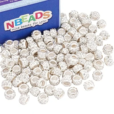 Afbeelding van nbeads 100 stuks transparante kristallen kralen met groot gat, Europese kleikralen, tussenkralen voor bedelarmbanden