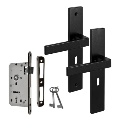 Afbeelding van Eliot deurklink op schild baardsleutel 72mm incl. insteekslot met 2 sleutels mat zwart