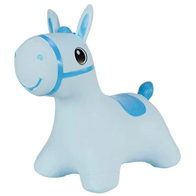 Afbeelding van Hoppimals Rubberen Springdier Blauw Paardje + pomp een enorm en uniek springplezier