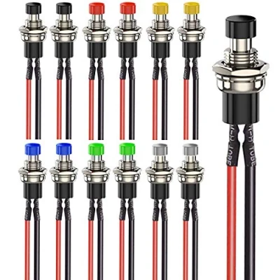Afbeelding van Gebildet 12 stks 7mm 3V 6V 12V 24V 230V / 1A Voorbekabelde Mini Momentary Drukknop, SPST Nomal Open AAN/UIT 2 Pin Ronde Knop voor Modelspoor Hobby
