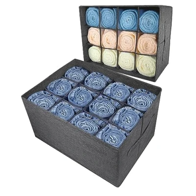 Afbeelding van EASEVE Kledingopbergdoos, opvouwbare opbergdoos met 12 vakken voor kast, kastorganizer, stapelbare kledingdoos jeans, broeken, T shirts, truien (1