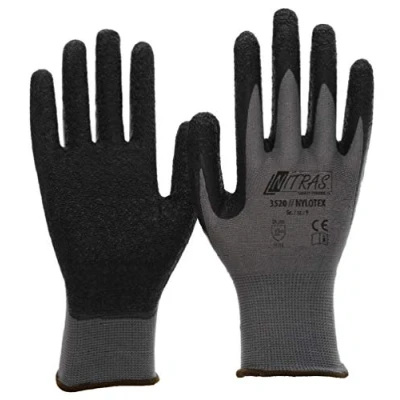 Afbeelding van NITRAS Nylotex 3520 12 paar werkhandschoenen van nylon en latex, grijs/zwart,
