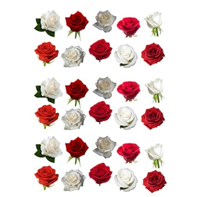 Afbeelding van 30 stuks prachtige rode en witte rozen van eetbaar papier voor taartdecoratie