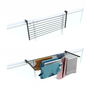 Afbeelding van Foxydry DUO 100 Het opvouwbare balkon droogrek dat beide kanten op kantelt geschikt voor balustrades met rechthoekige leuning Antraciet kleur 102 x 63 8 cm