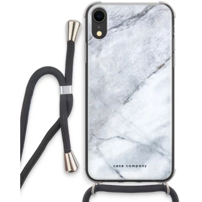 Afbeelding van Case Company® hoesje met Koord geschikt voor iPhone XR Witte marmer Telefoonhoesje Zwart Extra Bescherming aan alle Kanten en Over de Schermrand