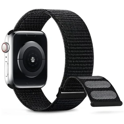 Afbeelding van Apple Watch Nylon sport loop band Zwart Extra sterke klittenbandsluiting Geschikt voor 38mm / 40mm 41mm