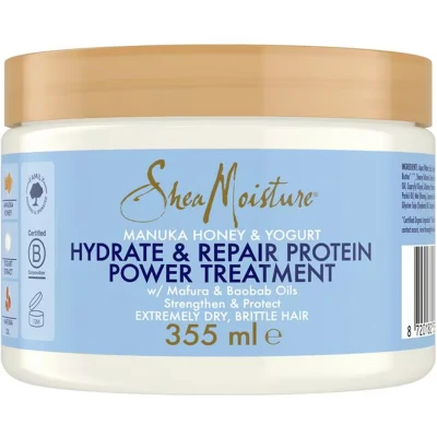 Afbeelding van SheaMoisture Manuka Honey &amp; Yoghurt Protein Power Treatment Hydrate Repair zonder siliconen en sulfaten 355 ml