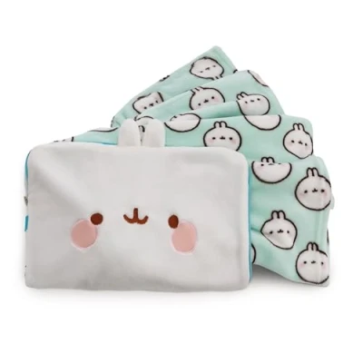 Afbeelding van MOLANG Fleecedeken en alles in één tas (plaid: 100 x 180 cm / tas: 40 26 cm) wit warm zacht fleece reiskussen om te zetten een zachte reisdeken, voor kinderen volwassenen
