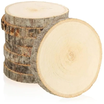 Afbeelding van COM FOUR® 8 x houten schijven met schors onderzetter van glas ter bescherming meubels voor knutselen en decoreren ronde delen Ø ca. 10 cm boomschijf