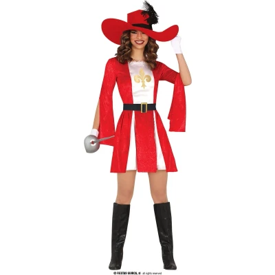 Afbeelding van Guirca Musketier Kostuum De Rode Wacht Vrouw Rood, Wit / Beige, Goud Maat 36 38 Carnavalskleding Verkleedkleding