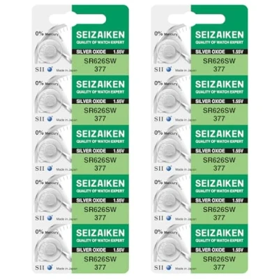 Afbeelding van Seizaiken Seiko 377 SR626SW horloge batterijen, zilveroxide, 1,55 V, 0% Hg, 10 stuks