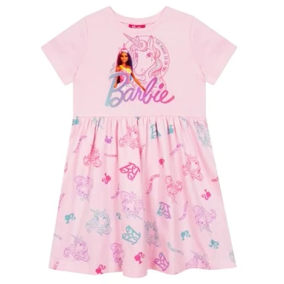 Afbeelding van Barbie Eenhoorn jurk voor meisjes, Korte mouwen, skaterjurk, meisjeskleding, mouw