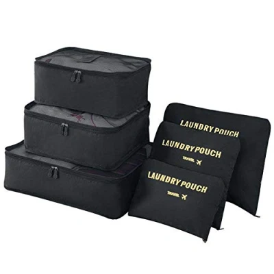 Afbeelding van Vicloon 6 in 1 bagageorganizerset voor reizen, verschillende maten kubussen, waterdicht, reistassen, organizer, koffer van nylon, 3 kubussen + reistassen