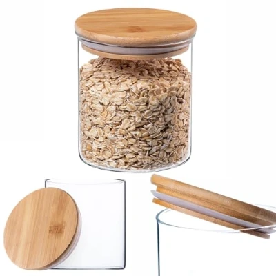 Afbeelding van KADAX Glazen container met bamboedeksel, vaatwasserbestendige voorraadpotten, luchtdichte voorraaddozen, opbergdoos voor spaghetti, meel, muesli of koffie