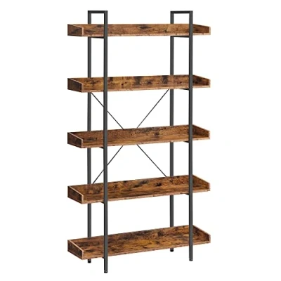 Afbeelding van VASAGLE Boekenkast, rek met 5 verdiepingen, ruime opbergrekken, eenvoudige montage, woonkamer, slaapkamer, thuiskantoor, industrie, rustiek bruin en zwart LLS110B01