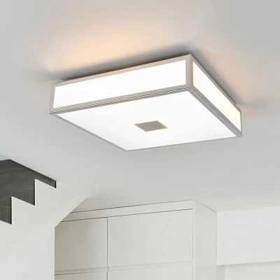 Afbeelding van Lindby Plafondlamp badkamer 2lichts acryl, metaal H: 8 cm E27 opaalwit, chroom