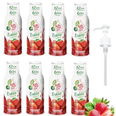 Afbeelding van FruttaMax 8 stuks koolhydraatarme fitnesssiroop als cadeau geen suiker met stevia 50 60% fruit (8 x 500 ml) aardbei light)