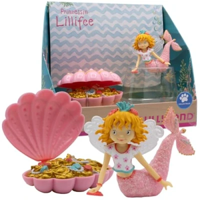 Afbeelding van Bullyland 18904 Speelfiguur prinses Lillifee in zeemeermin met zijn schatschelp, trouw aan detail, ideaal als taartfiguur en klein cadeau voor kinderen vanaf 3 jaar