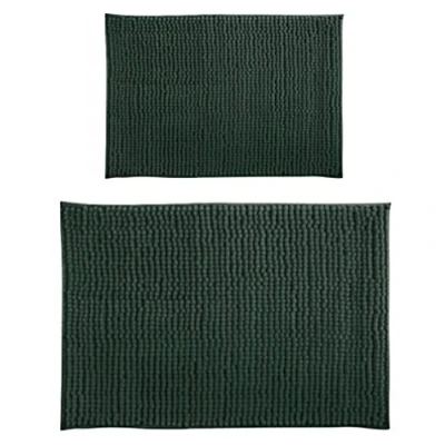 Afbeelding van MSV Set van 2 hoogpolige badmatten (40 x 60 cm + 90 cm), donkergroen