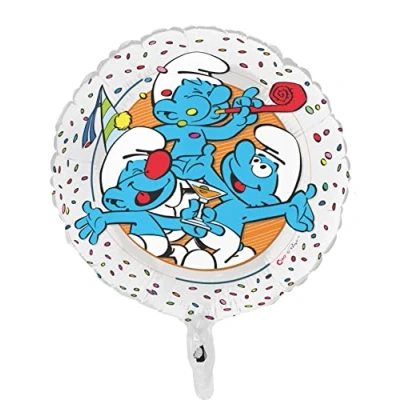 Afbeelding van Ciao Smurfen ballon, mylar, rond, 46 cm, 18 inch, originele smurfs, lichtblauw, wit