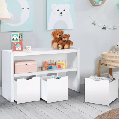 Image de Meuble de rangement enfant MANA en bois blanc 3 tiroirs cubes sur roulettes