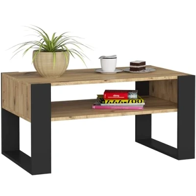 Afbeelding van AKORD Houten salontafel DOMI met poten uit een plank koffietafel moderne woondecoratie 92 x 45 53 cm ambachtelijke eik &amp; zwart