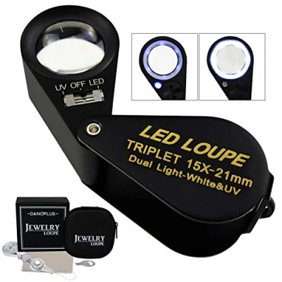 Afbeelding van Sieraden Vergrootglas 15x LED UV Licht 21mm Drievoudige Optische Zaklens Edelsteen Tool Juwelier Pad Filatelist Numismatisch Munt