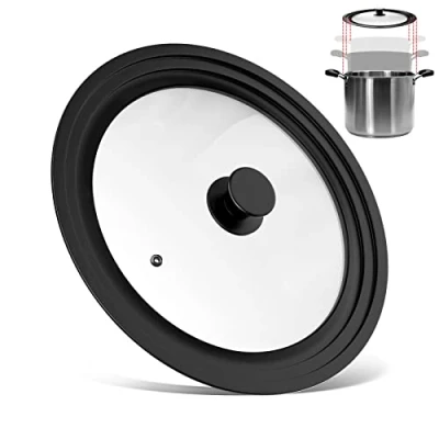 Afbeelding van Fousenuk Universeel deksel, zwart, 3 maten, glazen deksel met schaalrand van hittebestendige siliconen en stoomgat, voor potten pannen een diameter 28 cm, 30 32 cm