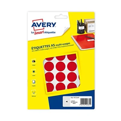 Afbeelding van AVERY Doos met 400 rode zelfklevende ronde etiketten, diameter 24 mm.