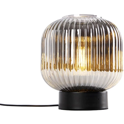 Afbeelding van QAZQA Art Deco tafellamp zwart met smoke glas Karel