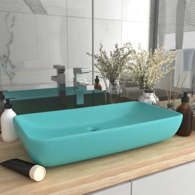 Afbeelding van Wastafel rechthoekig 71x38 cm keramiek mat lichtgroen