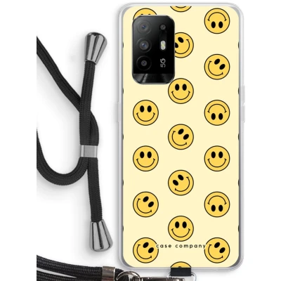 Afbeelding van Case Company® hoesje met Koord geschikt voor Oppo A94 5G Smiley N2 Telefoonhoesje Zwart Bescherming aan alle Kanten en Over de Schermrand