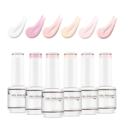 Afbeelding van Nicedeco Nagellak, semi permanent, UV/LED, 6 kleuren, nude, naturel, roze, gel, polish, 8 ml, levendig en duurzaam, set