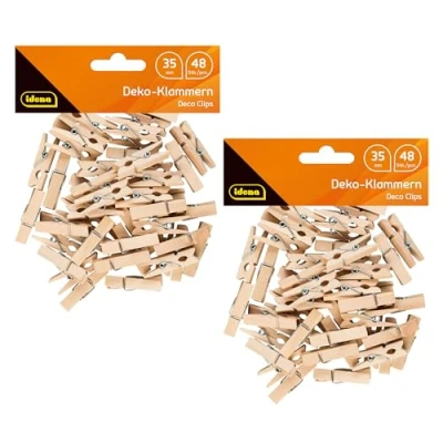 Afbeelding van Idena 90172 96 stuks miniatuurklemmen van hout, ca. 3,5 cm lang, voor doe het zelf, decoratie en