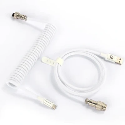 Image de MAMBASNAKE C01Pro Câble USB C Spiralé pour Clavier de Jeu, Cable Tressé Mécanique in Braided Nylon avec Aviateur en Métal Amovible, Type vers A Blanc