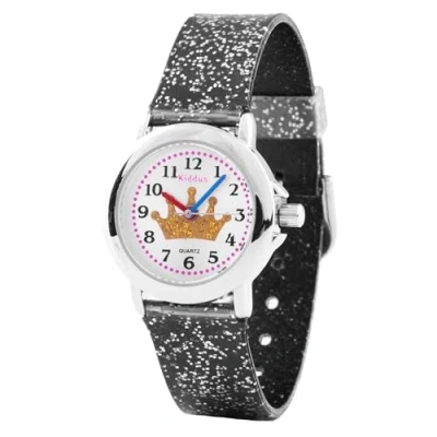 Afbeelding van Kiddus Polshorloges voor meisjes Kinderhorloge. Met oefeningen om de tijd te leren Eenhoorn horloge en andere glitterpatronen Educatief cadeau van 5 jaar, 11 gouden corona, zwarte