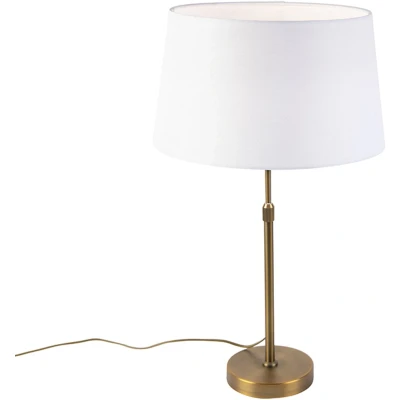 Afbeelding van QAZQA Bronze tafellamp met linnen kap wit 35cm Parte