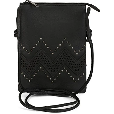 Afbeelding van styleBREAKER Mini Bag 02012211 Schoudertas voor dames met zigzaguitsparing en klinknagels, Donkergrijs