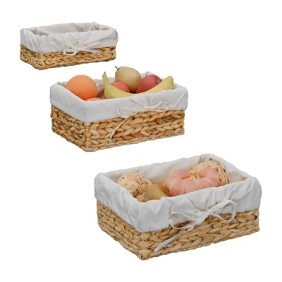Afbeelding van Relaxdays broodmand set van 3 katoenen voering gevlochten mandje